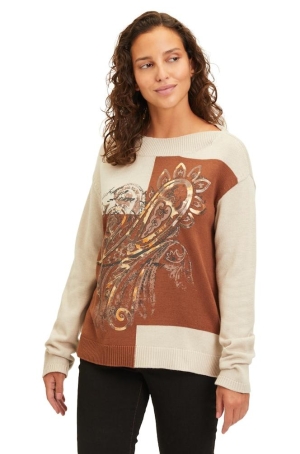 Betty Barclay női pulóver, kötött, csónaknyakú, elöl mintás