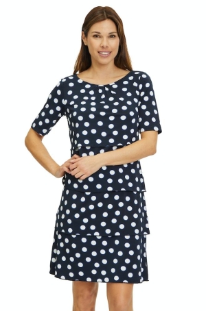 Betty Barclay női ruha, rövidujjú, leveles, húzott nyakú