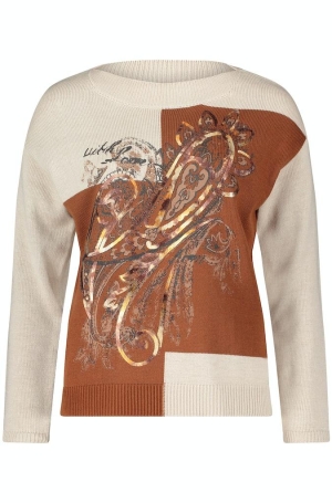 Betty Barclay női pulóver, kötött, csónaknyakú, elöl mintás