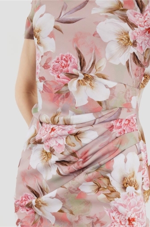 Swing női ruha, hátul sliccelt, rövidujjú, féloldalt rakott