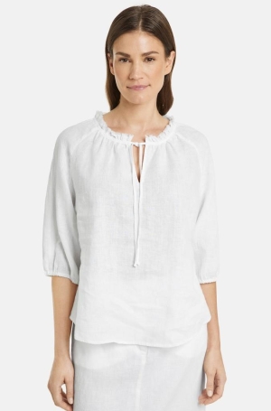 Gerry Weber női blúz, paraszt, len, fodros nyakú, 3/4-es ujjú