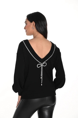 Frank Lyman női pulóver, köves nyakú, hátán masni