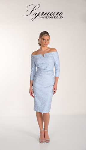 Frank Lyman női ruha, carmen vállú, 3/4-es ujjú, oldalt húzott