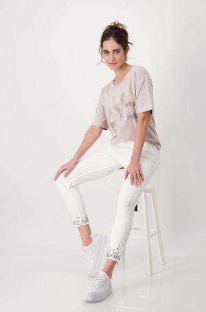 Monari női nadrág, 5 zsebes, szárán rojtos-köves