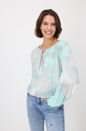 Monari női blúz, hosszúujjú, gumisaljú, nyakán húzott