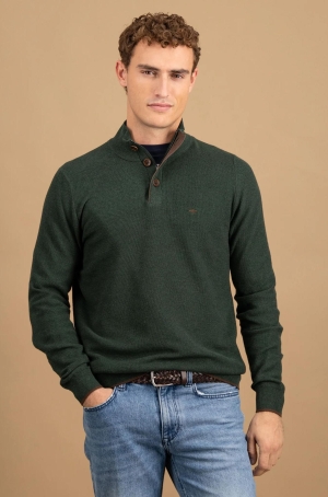 Fynch Hatton férfi pulóver, gombos-cipzáros állónyakú